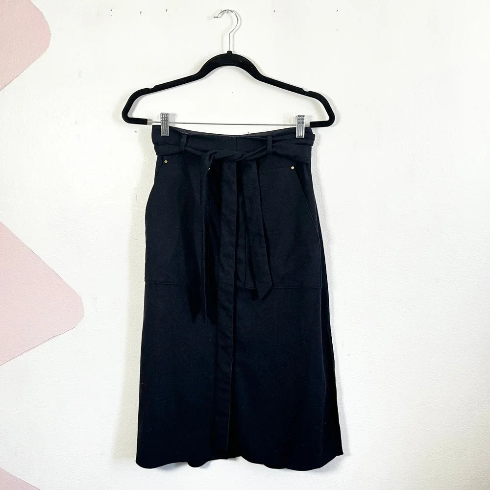 Tibi Midi Skirt Sz 6 Navy‎ Blue Career Preppy Minimalist